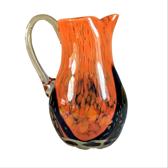 Hand Blown Splatter Art Glass Pitcher Large 10 in - Picture 4 of 12
